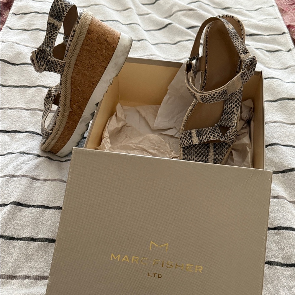 Marc Fisher LTD Snake-Print Cork Platform Sandals - Neutral Tones